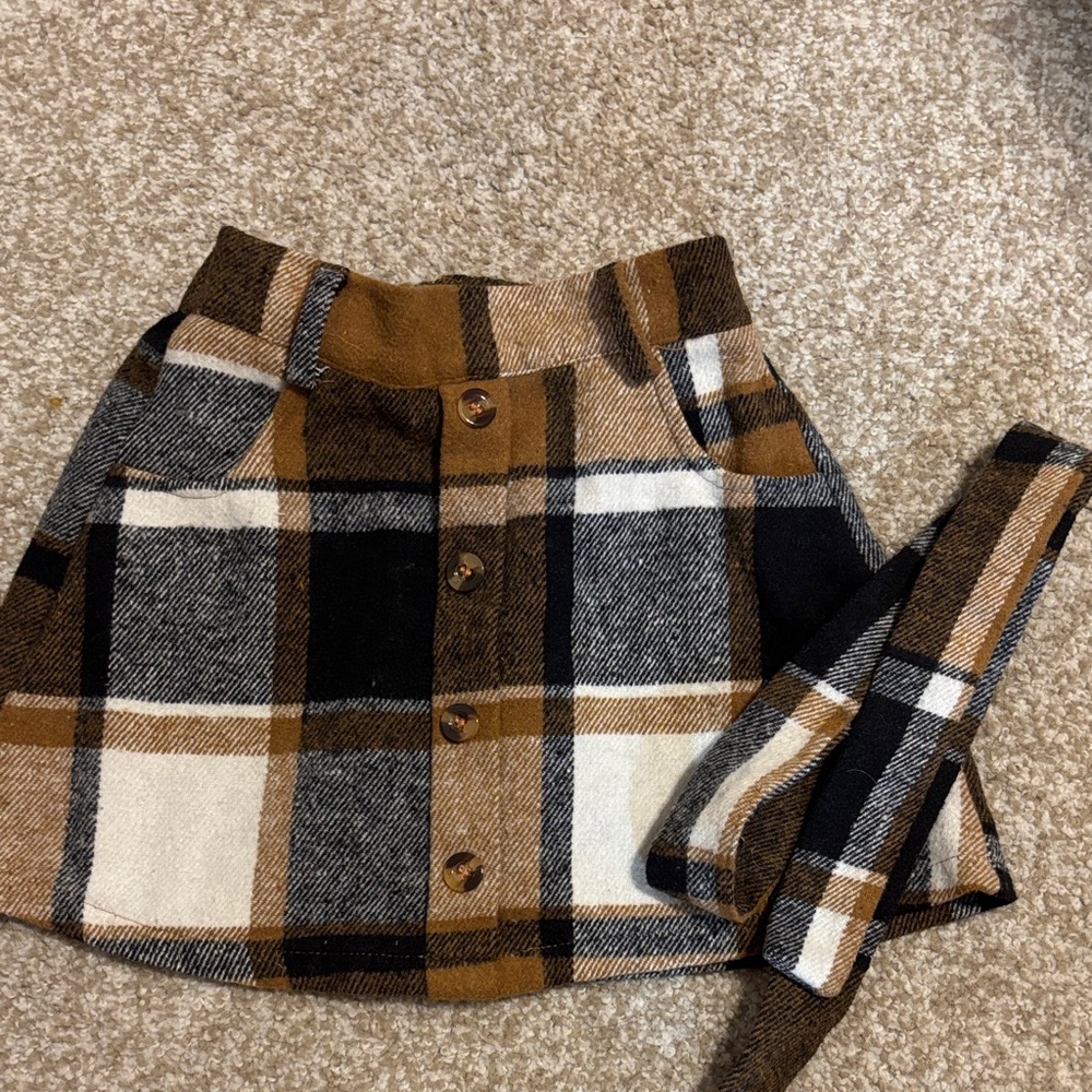 Plaid Button-Up Skirt with Belt